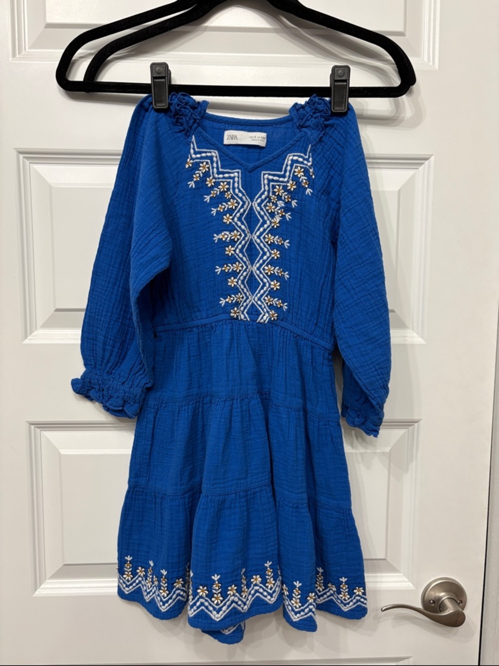 Zara Girls Royal Blue Embroidered Tiered Dress